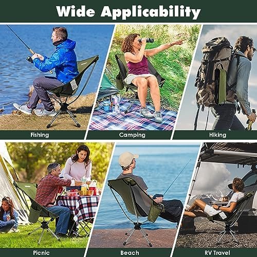 Camping Chairs, 360°Degree Swivel Folding Chairs for Adults, Lightweight Camping Chair Portable Chairs, Foldable Outdoor Chairs for Travel Camping Hiking Fishing Beach lawns(Green) - Image 4