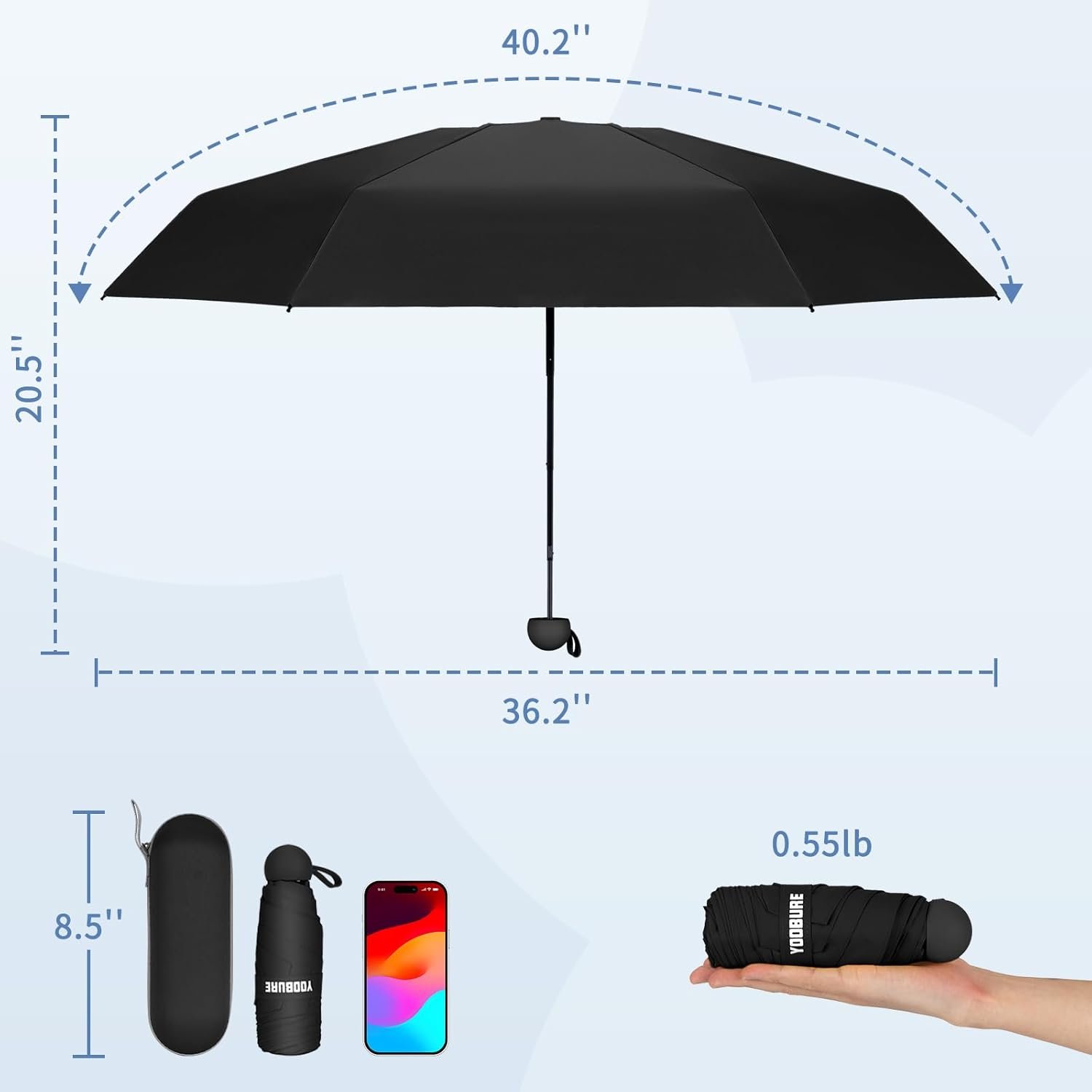 Yoobure Travel Umbrella Portable Compact Umbrella, Pocket Mini Umbrella for Purse UV Umbrella, Umbrellas for Rain Small Umbrella for Backpack, Sun Umbrella with Case Folding Umbrella for Kids Women - Image 2