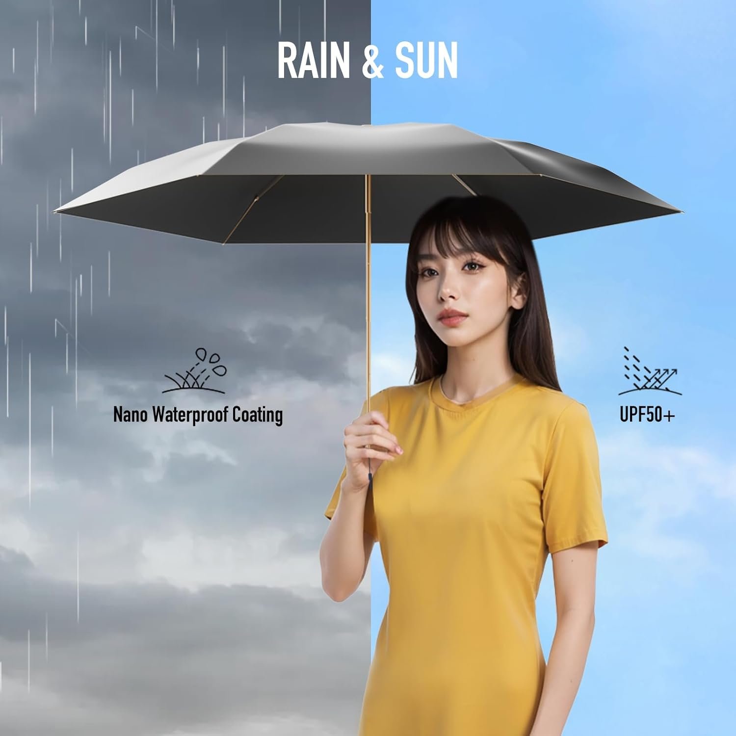 Travel Mini Compact Umbrella With Purse,Small Sun UV Umbrella Protection,UPF 50+ Micro Parasol Umbrella,Small & Lightweight umbrella,Umbrella for Girls,Kids,Women - Image 4