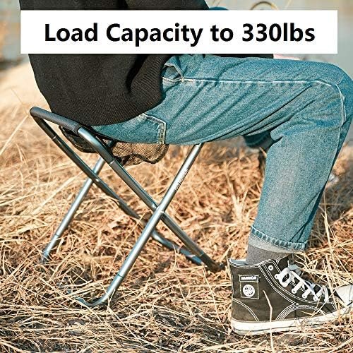 Camping Stool, 16in Tall Large Size Folding Stool with Carry Bag, Aluminum Alloy Bracket, 1.5lbs Lightweight, Load Capacity to 300lbs, for Travel, Hiking, BBQ, Fishing, Beach(Grey) - Image 7