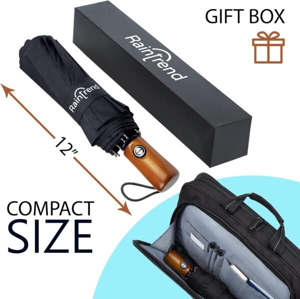 Premium Umbrella Windproof Travel Umbrellas for Rain - Compact Small Portable Folding Automatic Strong Wind Resistant Large Double Canopy, Womens Mens Umbrella for Backpack Car Purse - Image 3