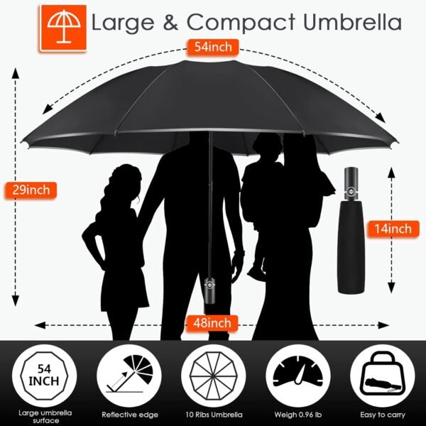 Bodyguard Inverted Umbrella, Large Windproof Umbrellas for Rain & Sun, Compact Umbrella Reverse Umbrella with Reflective Stripe, Teflon Umbrella for Women Men, Travel Folding Umbrella with Cover Bag - Image 4