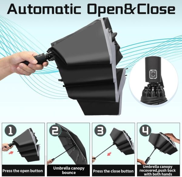 Inverted Umbrella Travel Folding,Large Umbrellas for Rain & Sun Waterproof Auto Open/Close Portable Automatic Umbrellas for Rain 99 UV Protection 105cm Span 10 Ribs Umbrella… - Image 3