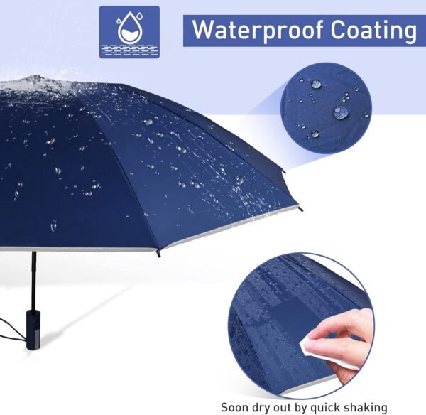 Bodyguard Inverted Umbrella, Large Windproof Umbrellas for Rain & Sun, Compact Umbrella Reverse Umbrella with Reflective Stripe, Teflon Umbrella for Women Men, Travel Folding Umbrella with Cover Bag - Image 5