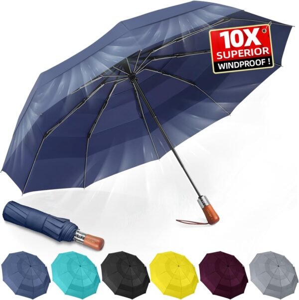 Compact Windproof Travel Umbrella- Large Light Automatic Open&Close Umbrellas for Rain,Triple Canopy Vented Portable Umbrellas for Men Women,Strong Wind Resistant Folding Umbrella 10 Ribs - Image 9