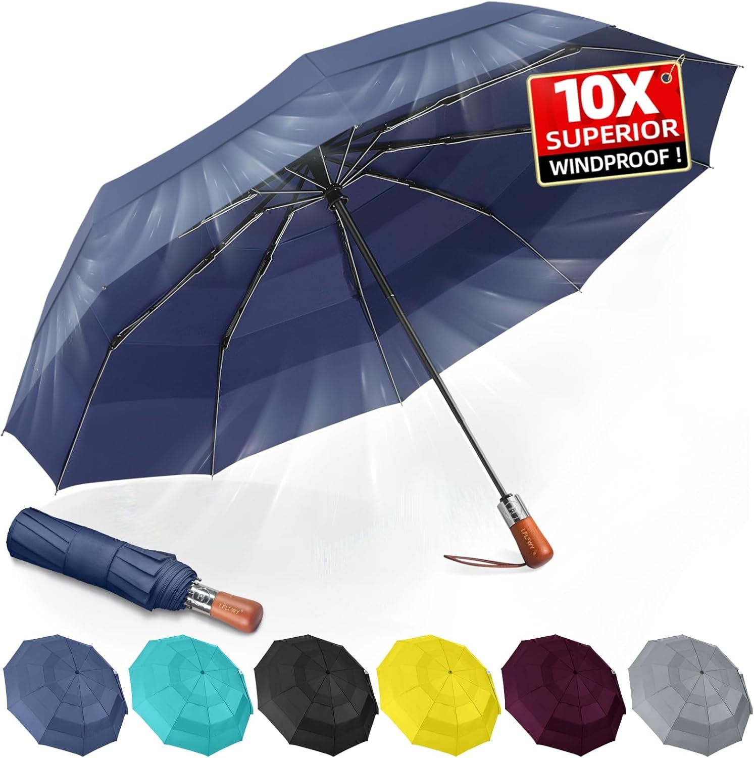 Compact Windproof Travel Umbrella- Large Light Automatic Open&Close Umbrellas for Rain,Triple Canopy Vented Portable Umbrellas for Men Women,Strong Wind Resistant Folding Umbrella 10 Ribs - Image 9