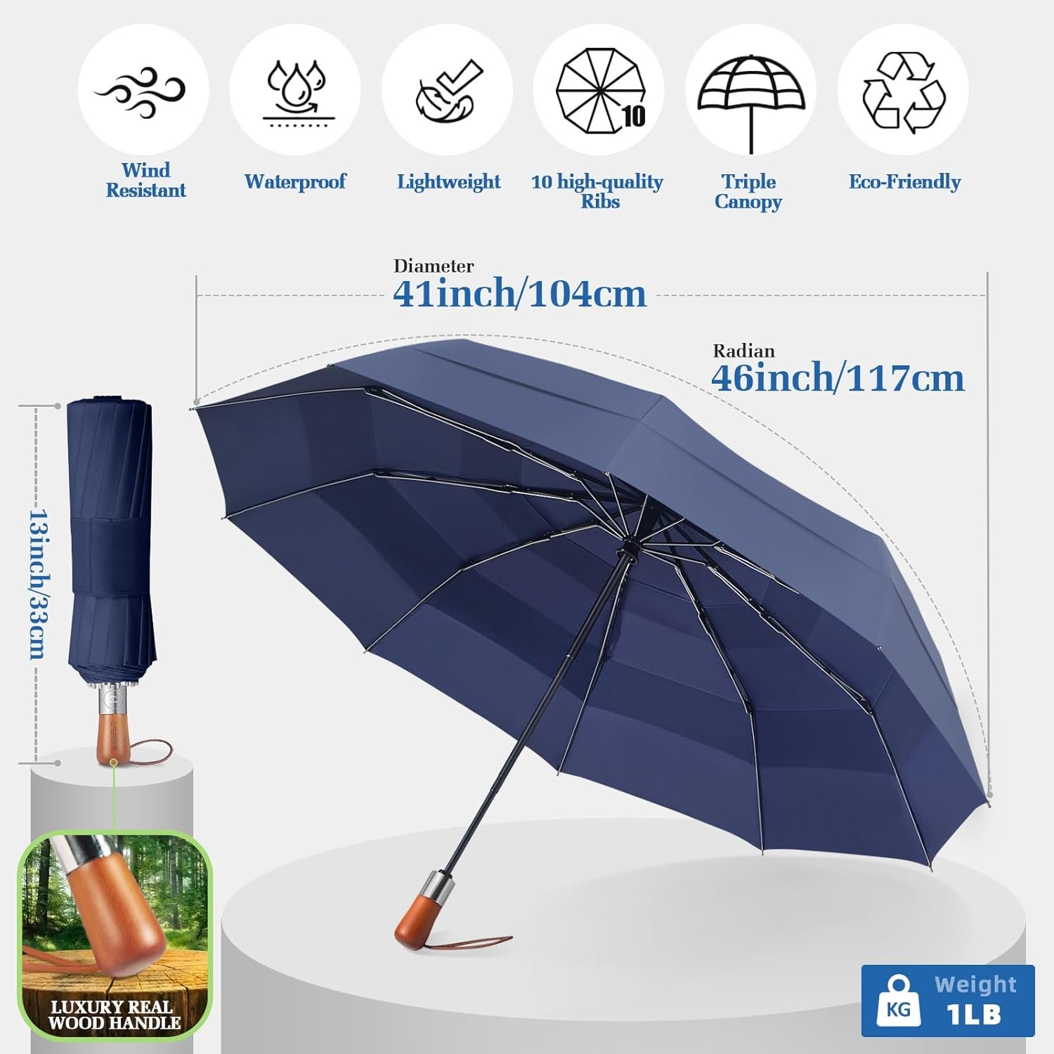 Compact Windproof Travel Umbrella- Large Light Automatic Open&Close Umbrellas for Rain,Triple Canopy Vented Portable Umbrellas for Men Women,Strong Wind Resistant Folding Umbrella 10 Ribs - Image 4