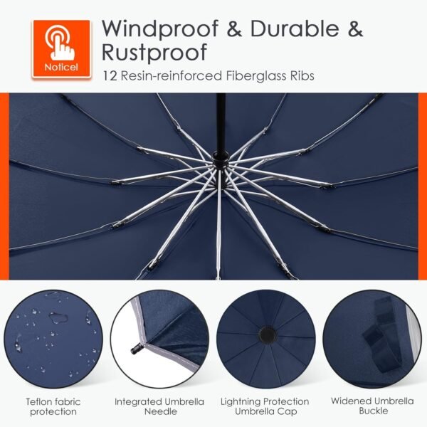 Bodyguard Inverted Umbrella, Large Windproof Umbrellas for Rain & Sun, Compact Umbrella Reverse Umbrella with Reflective Stripe, Teflon Umbrella for Women Men, Travel Folding Umbrella with Cover Bag - Image 3