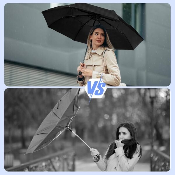 54 Inch Large Golf Umbrella with Grid Pattern, Windproof Umbrella for Rain Heavy Duty, Compact Black Travel Umbrellas, Double Canopy Vented Automatic Big Umbrella - Image 6
