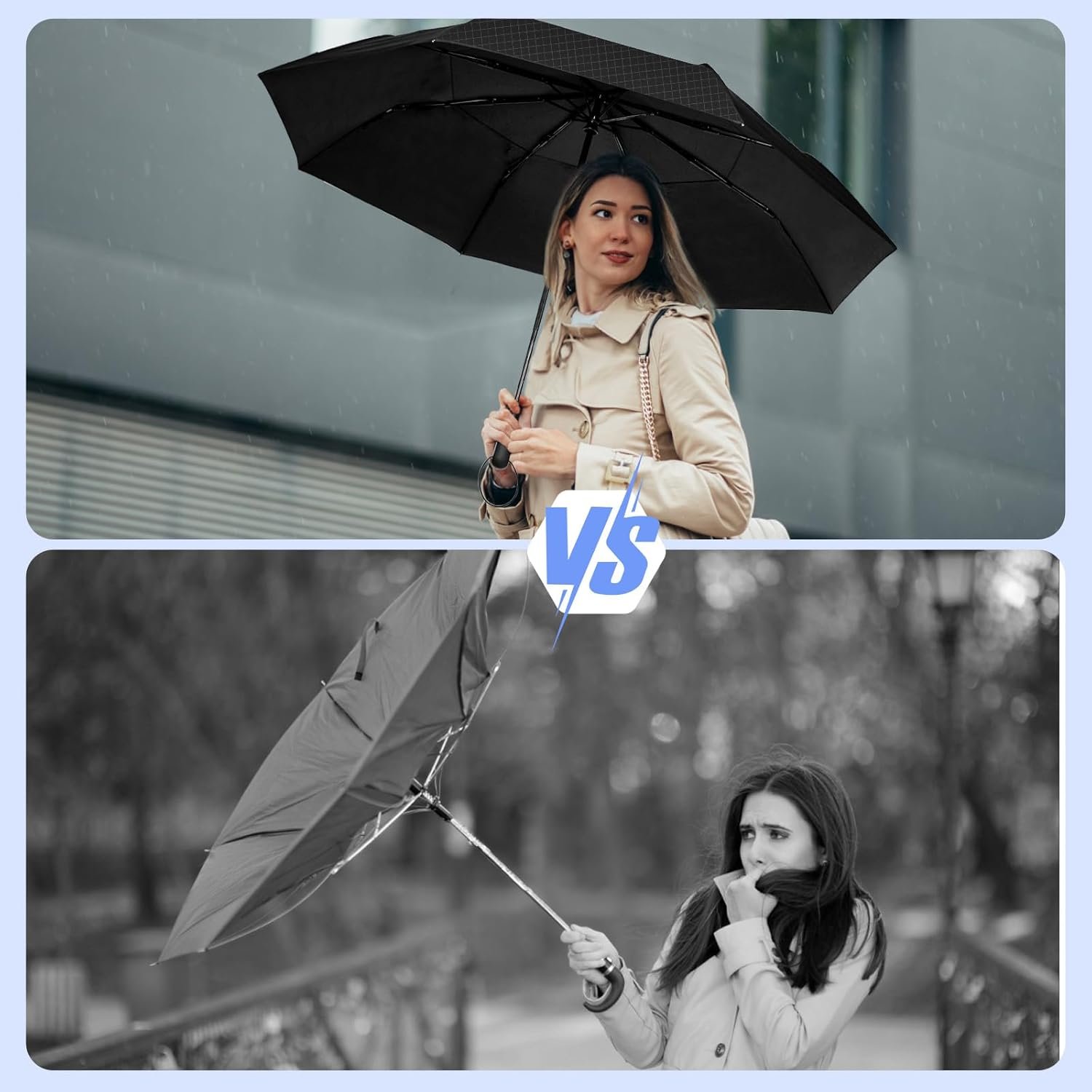 54 Inch Large Golf Umbrella with Grid Pattern, Windproof Umbrella for Rain Heavy Duty, Compact Black Travel Umbrellas, Double Canopy Vented Automatic Big Umbrella - Image 6