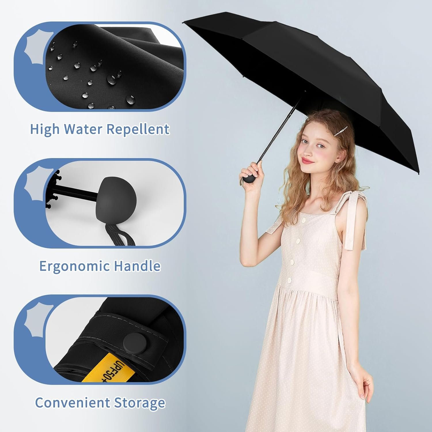 Yoobure Travel Umbrella Portable Compact Umbrella, Pocket Mini Umbrella for Purse UV Umbrella, Umbrellas for Rain Small Umbrella for Backpack, Sun Umbrella with Case Folding Umbrella for Kids Women - Image 3