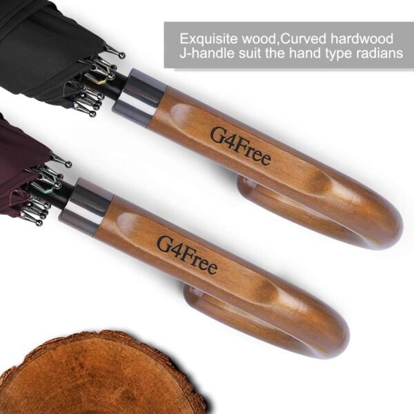 G4Free 52/62inch Wooden J Handle Golf Umbrella Windproof UV Protection Classic Stick Wedding Cane Umbrellas, Auto Open Cane Hook Handle - Image 3