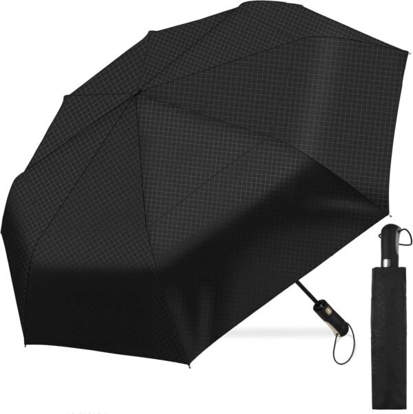 54 Inch Large Golf Umbrella with Grid Pattern, Windproof Umbrella for Rain Heavy Duty, Compact Black Travel Umbrellas, Double Canopy Vented Automatic Big Umbrella