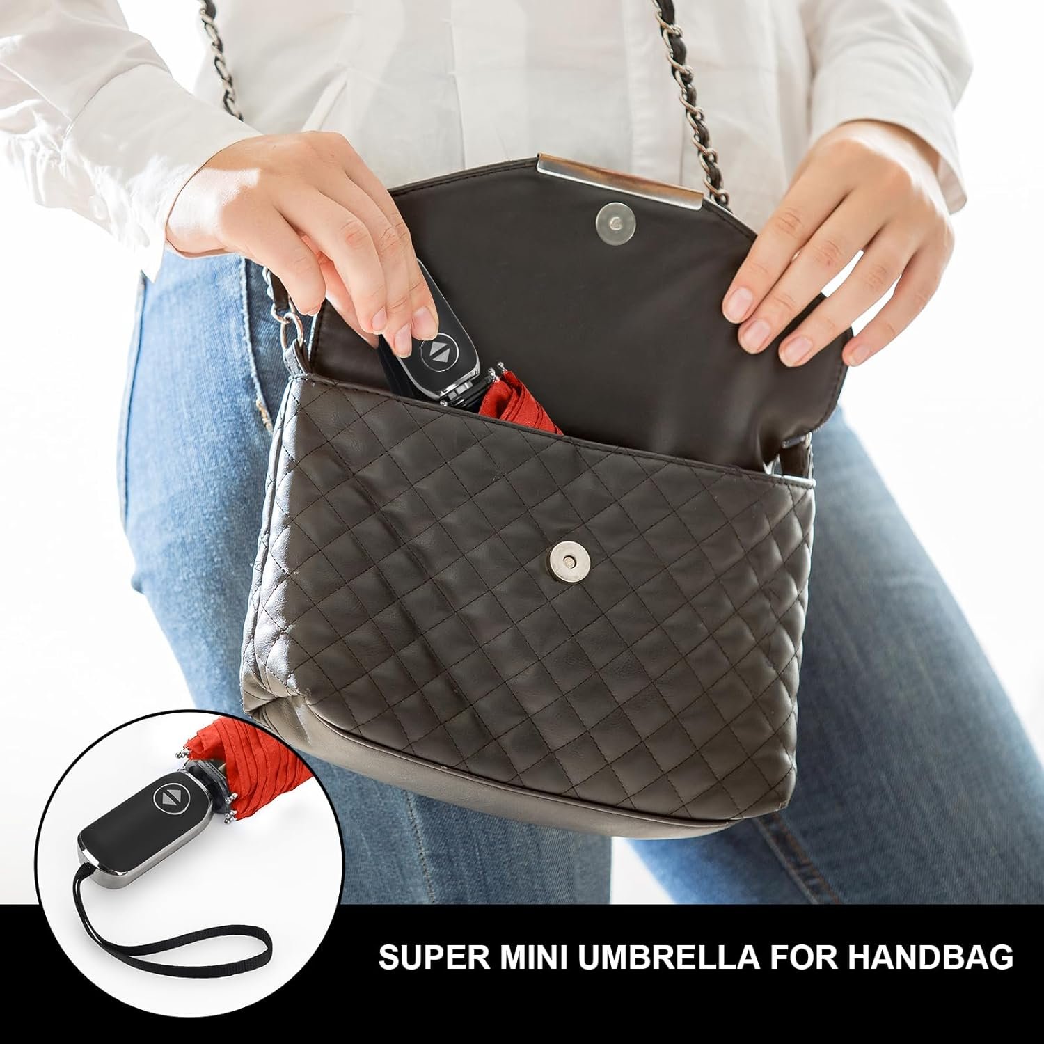 LEAGERA Compact Travel Umbrella Small, Mini Small Umbrella For Purse with Flat Handle Design, Waterproof Small Umbrella for Light Rain - Image 4