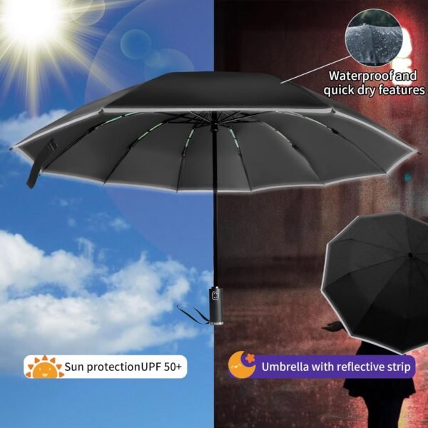 Inverted Umbrella Travel Folding,Large Umbrellas for Rain & Sun Waterproof Auto Open/Close Portable Automatic Umbrellas for Rain 99 UV Protection 105cm Span 10 Ribs Umbrella… - Image 4
