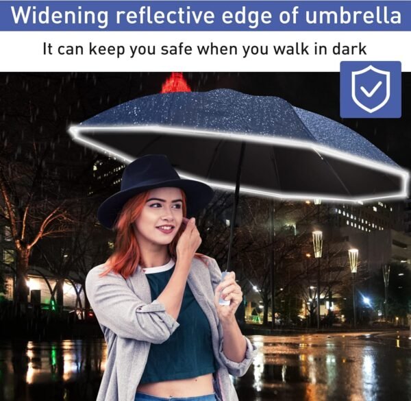 Bodyguard Inverted Umbrella, Large Windproof Umbrellas for Rain & Sun, Compact Umbrella Reverse Umbrella with Reflective Stripe, Teflon Umbrella for Women Men, Travel Folding Umbrella with Cover Bag - Image 7