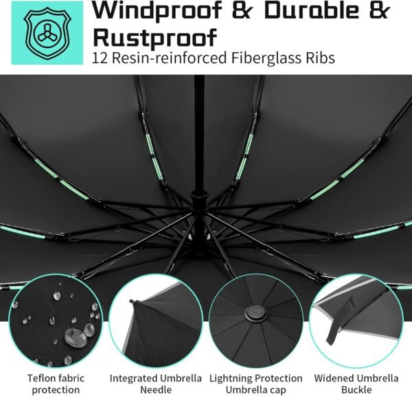 Inverted Umbrella Travel Folding,Large Umbrellas for Rain & Sun Waterproof Auto Open/Close Portable Automatic Umbrellas for Rain 99 UV Protection 105cm Span 10 Ribs Umbrella… - Image 5