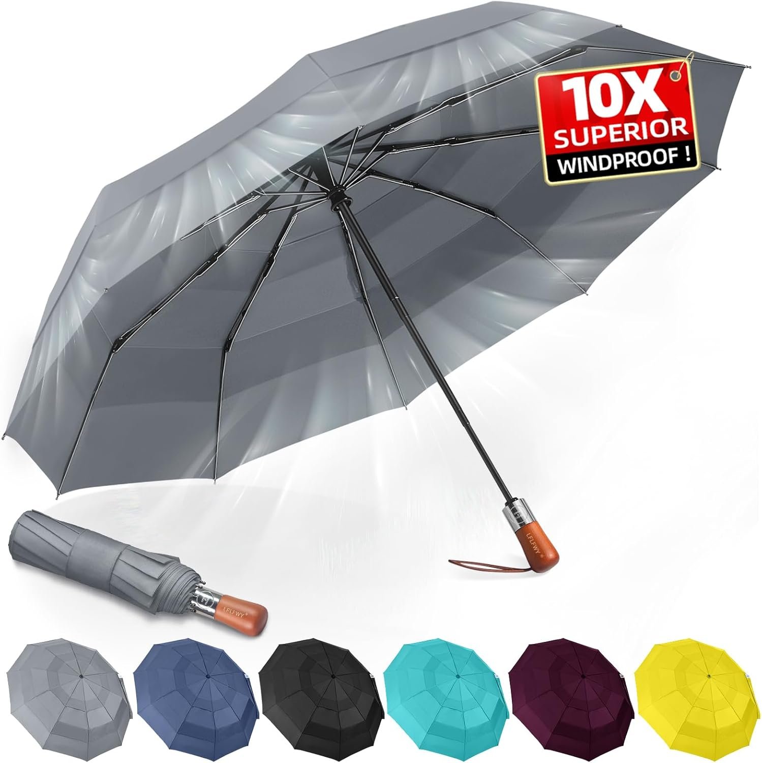 Compact Windproof Travel Umbrella- Large Light Automatic Open&Close Umbrellas for Rain,Triple Canopy Vented Portable Umbrellas for Men Women,Strong Wind Resistant Folding Umbrella 10 Ribs - Image 9
