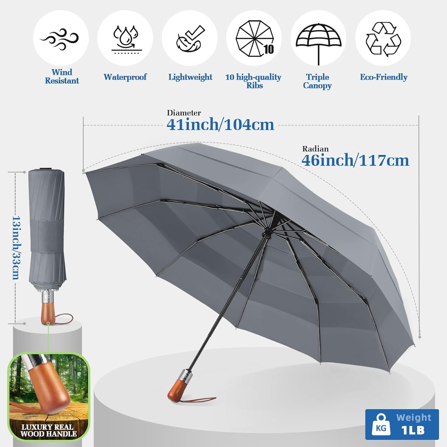 Compact Windproof Travel Umbrella- Large Light Automatic Open&Close Umbrellas for Rain,Triple Canopy Vented Portable Umbrellas for Men Women,Strong Wind Resistant Folding Umbrella 10 Ribs - Image 3