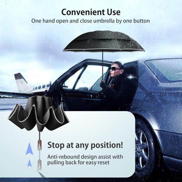 Urvoix Compact Golf Umbrellas Windproof, Travel Umbrella for Rain, 10 Ribs Aluminum Alloy & Fiberglass w/Reflective Stripe, Double Canopy Automatic Anti-bounce Close - Image 3