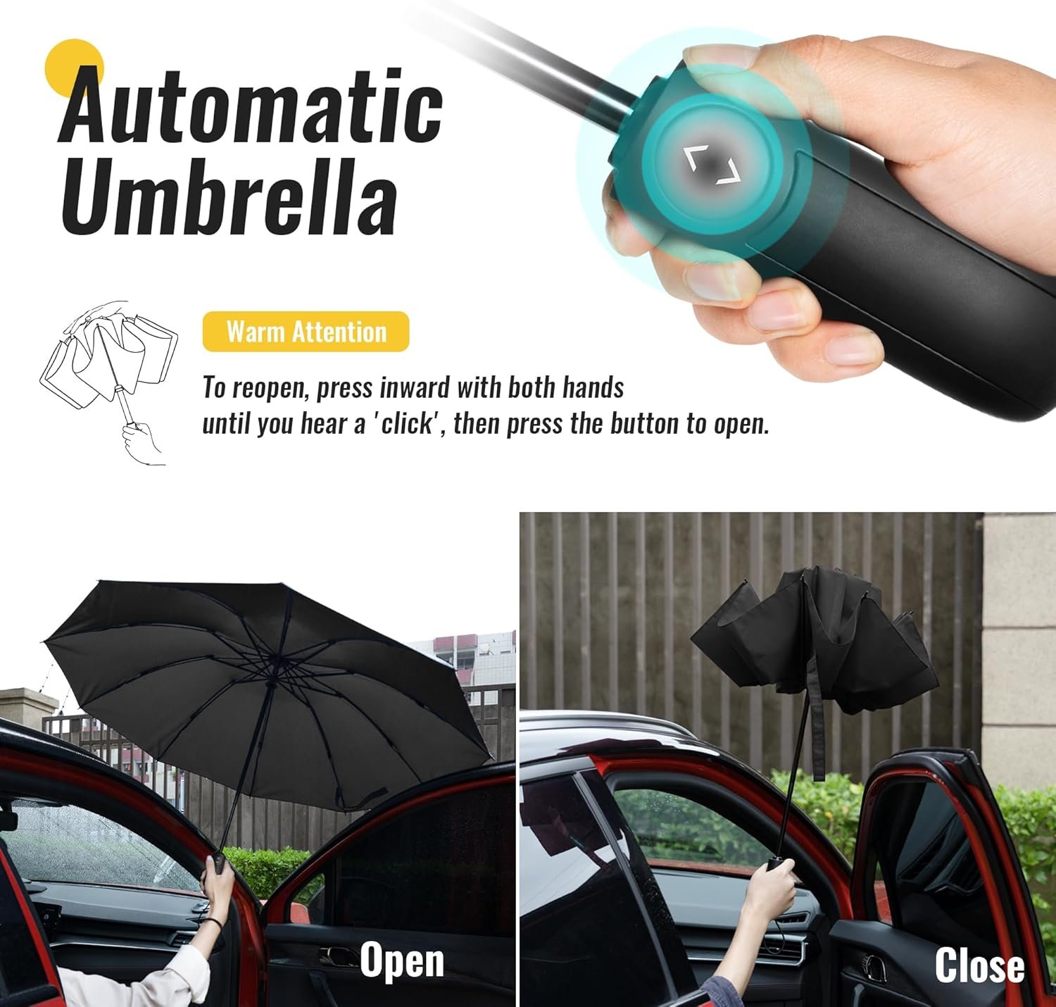 Travel Inverted Umbrella Compact Windproof- Automatic reverse Umbrellas for Rain - Folding Portable Teflon Coating 48inch Span, 10 Ribs Large Umbrella - Image 3
