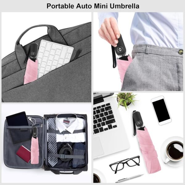 LEAGERA Compact Travel Umbrella Small, Mini Small Umbrella For Purse with Flat Handle Design, Waterproof Small Umbrella for Light Rain - Image 5